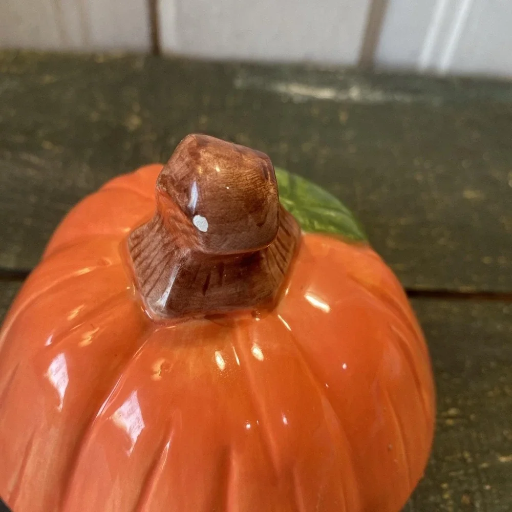 Vintage‎ 90s Ceramic Cookie Jar Halloween Tall Pumpkin Black Cat Ghost Canister